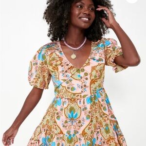 Vibrant Pink and Blue Floral Mini Dress